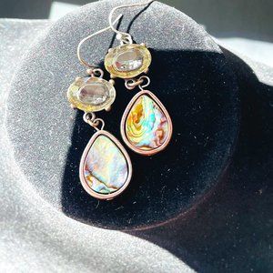 Abalone silver - cut glass drop earrings with silver mixed Mexico hair barrette